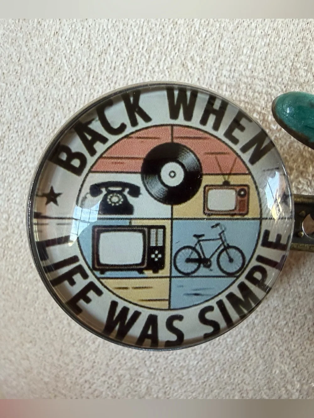 Back When Life Was Simple Pin/Brooch - Vintage Style Round